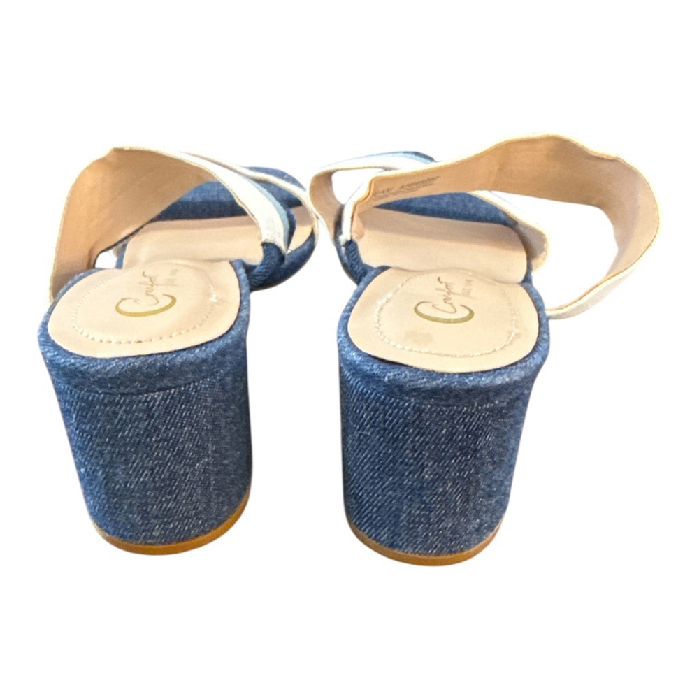 Est. 1946 Denim Sandals with Striped Design, Size 10 Wide, Blue and White - Picture 3 of 5